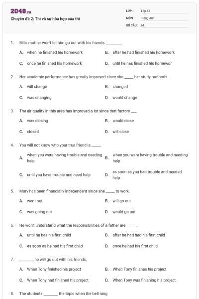 Chuyên đề 2: Thì và sự hòa hợp của thì