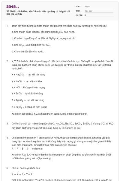38 Đề thi chính thức vào 10 môn Hóa cực hay có lời giải chi tiết (Đề số 35)
