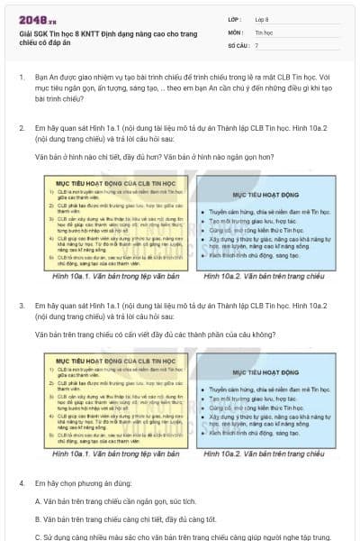 Giải SGK Tin học 8 KNTT Định dạng nâng cao cho trang chiếu có đáp án