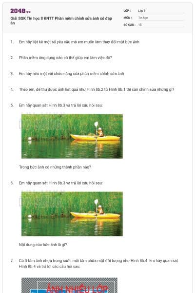Giải SGK Tin học 8 KNTT Phần mềm chỉnh sửa ảnh có đáp án