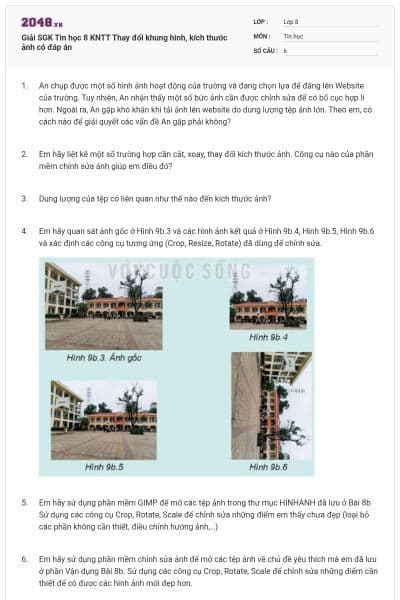 Giải SGK Tin học 8 KNTT Thay đổi khung hình, kích thước ảnh có đáp án