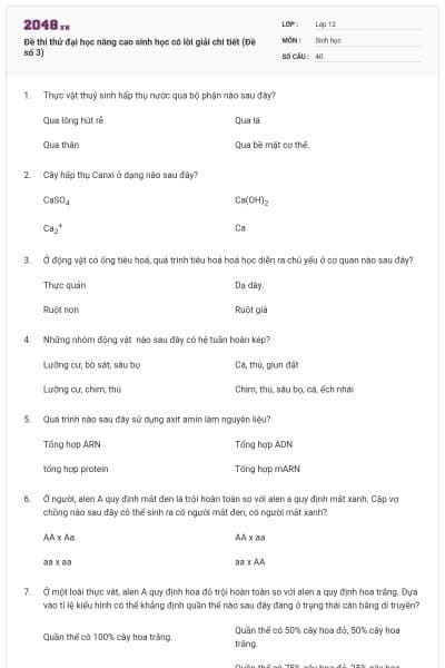 Đề thi thử đại học nâng cao sinh học có lời giải chi tiết (Đề số 3)