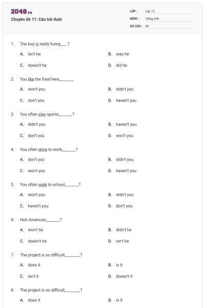 Chuyên đề 11: Câu hỏi đuôi