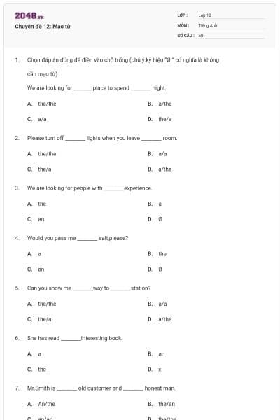 Chuyên đề 12: Mạo từ