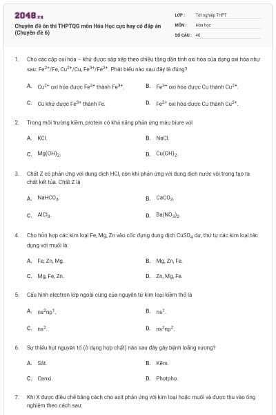 Chuyên đề ôn thi THPTQG môn Hóa Học cực hay có đáp án (Chuyên đề 6)