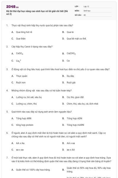 Đề thi thử đại học nâng cao sinh học có lời giải chi tiết (Đề số 3)