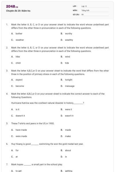 Chuyên đề 20: Kiểm tra