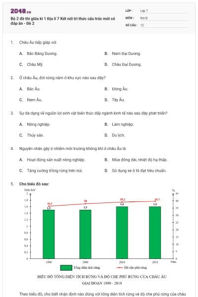 Bộ 2 đề thi giữa kì 1 Địa lí 7 Kết nối tri thức cấu trúc mới có đáp án - Đề 2