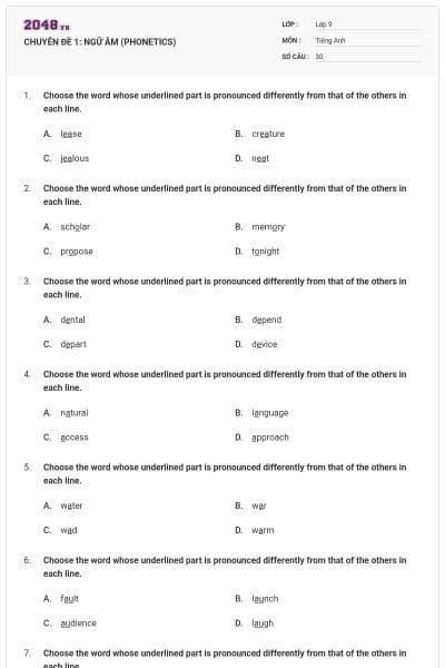 CHUYÊN ĐỀ 1:	NGỮ ÂM (PHONETICS)