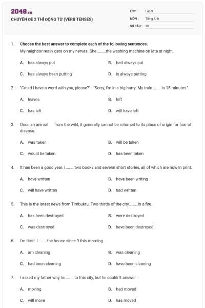 CHUYÊN ĐỀ 2 THÌ ĐỘNG TỪ (VERB TENSES)