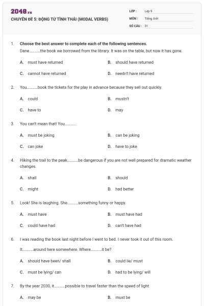 CHUYÊN ĐỀ 5: ĐỘNG TỪ TÌNH THÁI (MODAL VERBS)