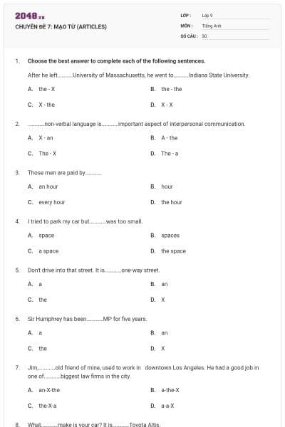 CHUYÊN ĐỀ 7: MẠO TỪ (ARTICLES)