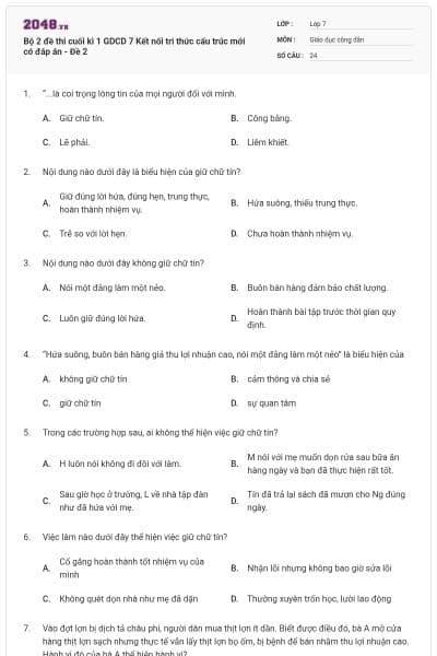 Bộ 2 đề thi cuối kì 1 GDCD 7 Kết nối tri thức cấu trúc mới có đáp án - Đề 2