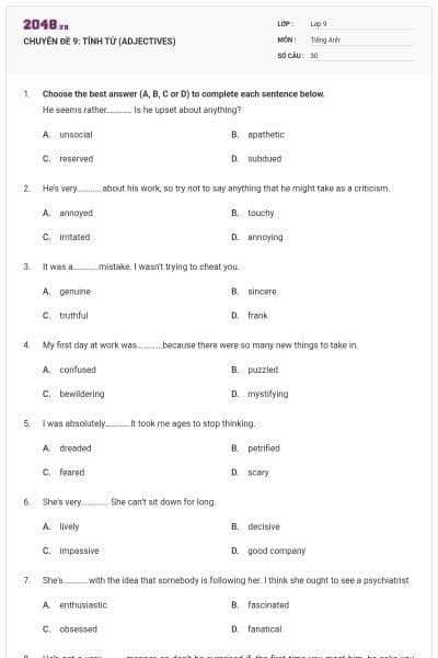 CHUYÊN ĐỀ 9: TÍNH TỪ (ADJECTIVES)