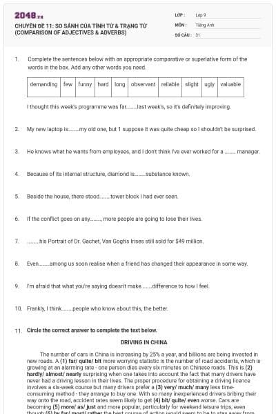 CHUYÊN ĐỀ 11: SO SÁNH CỦA TÍNH TỪ & TRẠNG TỪ (COMPARISON OF ADJECTIVES & ADVERBS)