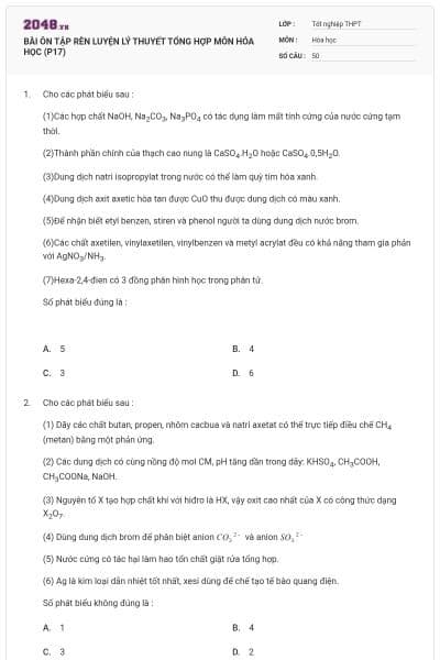 BÀI ÔN TẬP RÈN LUYỆN LÝ THUYẾT TỔNG HỢP MÔN HÓA HỌC (P17)