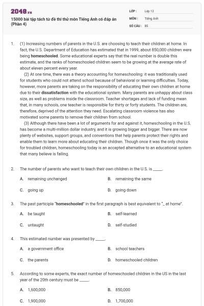 15000 bài tập tách từ đề thi thử môn Tiếng Anh có đáp án (Phần 4)