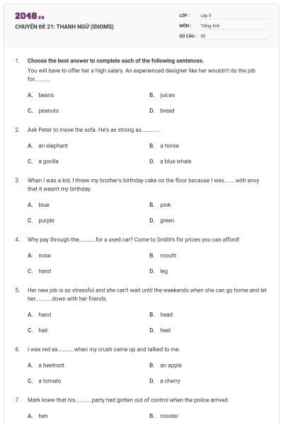 CHUYÊN ĐỀ 21: THANH NGỮ (IDIOMS)