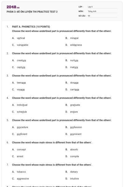PHẦN 3: ĐỀ ÔN LUYỆN THI  PRACTICE TEST 2