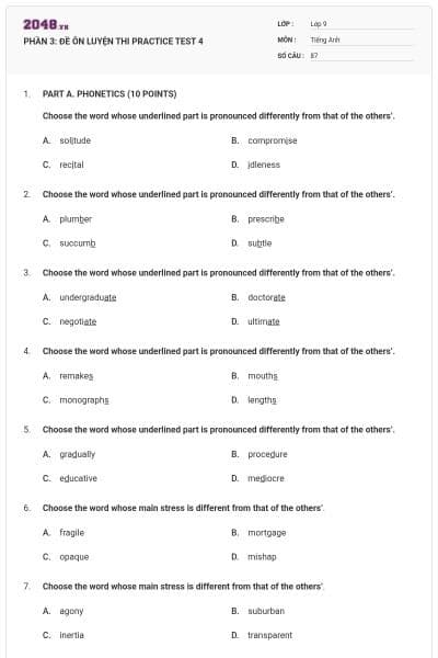 PHẦN 3: ĐỀ ÔN LUYỆN THI  PRACTICE TEST 4