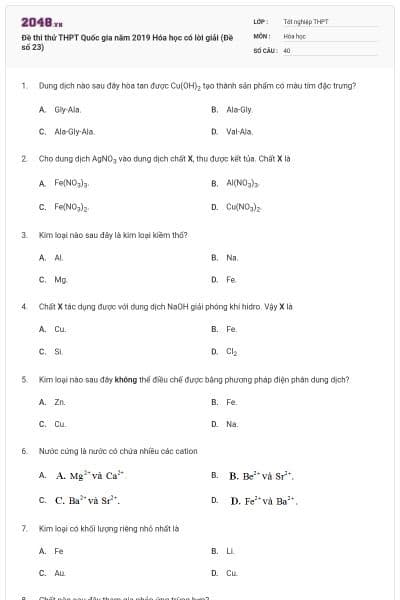 Đề thi thử THPT Quốc gia năm 2019 Hóa học có lời giải (Đề số 23)