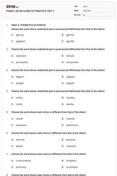 PHẦN 3: ĐỀ ÔN LUYỆN THI  PRACTICE TEST 7
