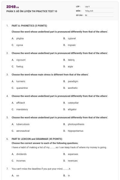 PHẦN 3: ĐỀ ÔN LUYỆN THI  PRACTICE TEST 10