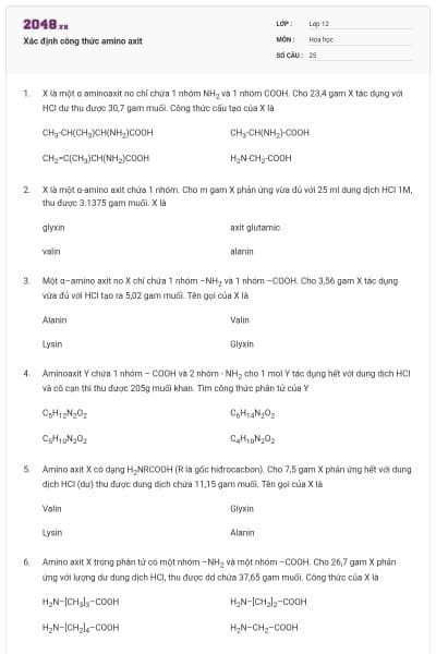 Xác định công thức amino axit