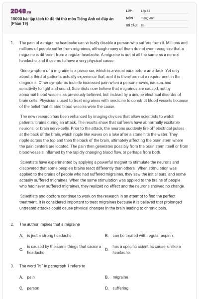 15000 bài tập tách từ đề thi thử môn Tiếng Anh có đáp án (Phần 19)