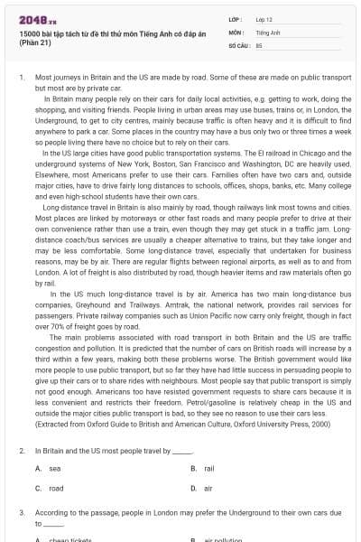 15000 bài tập tách từ đề thi thử môn Tiếng Anh có đáp án (Phần 21)