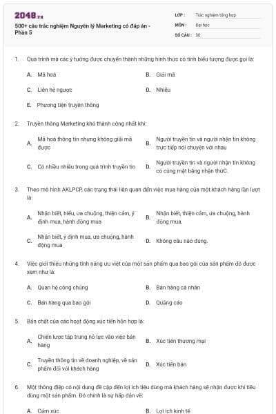 500+ câu trắc nghiệm Nguyên lý Marketing có đáp án - Phần 5
