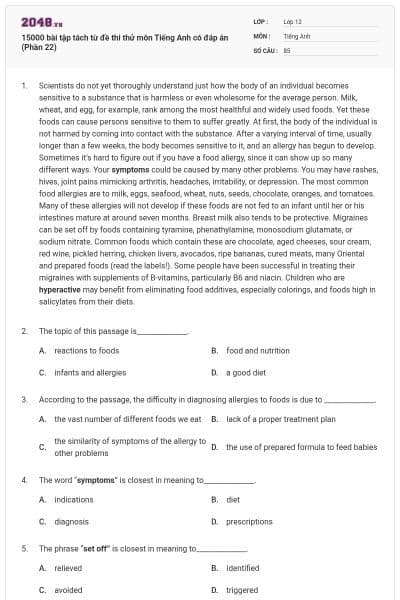15000 bài tập tách từ đề thi thử môn Tiếng Anh có đáp án (Phần 22)