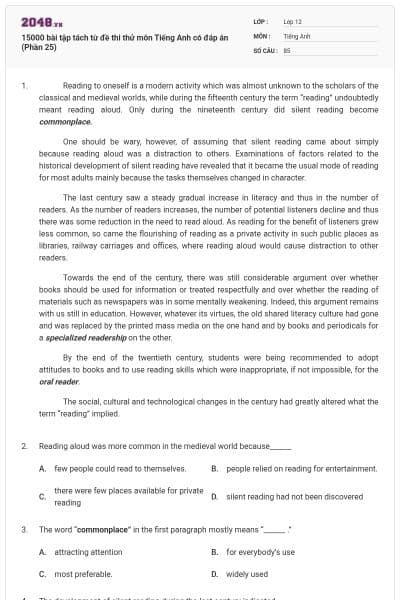 15000 bài tập tách từ đề thi thử môn Tiếng Anh có đáp án (Phần 25)
