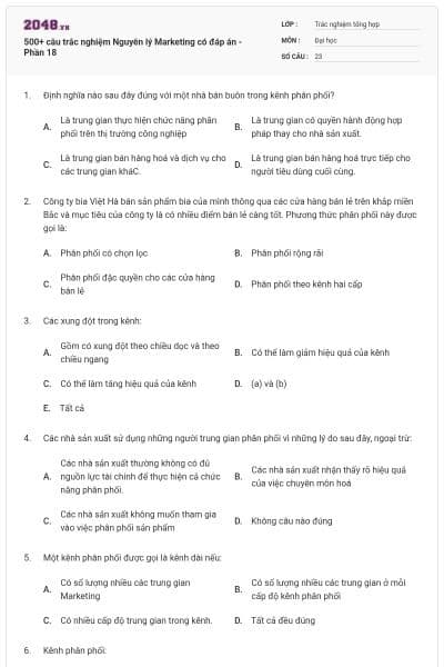 500+ câu trắc nghiệm Nguyên lý Marketing có đáp án - Phần 18