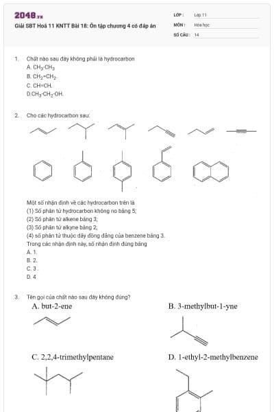 Giải SBT Hoá 11 KNTT Bài 18: Ôn tập chương 4 có đáp án
