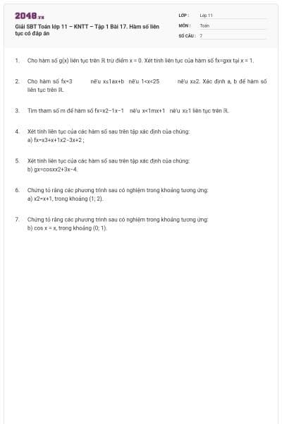Giải SBT Toán lớp 11 – KNTT – Tập 1 Bài 17. Hàm số liên tục  có đáp án