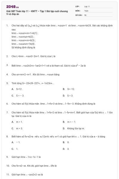 Giải SBT Toán lớp 11 – KNTT – Tập 1 Bài tập cuối chương V  có đáp án