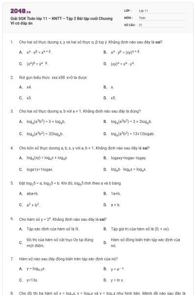 Giải SGK Toán lớp 11 – KNTT – Tập 2  Bài tập cuối Chương VI có đáp án