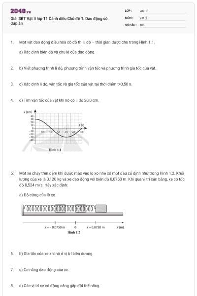 Giải SBT Vật lí lớp 11 Cánh diều Chủ đề 1: Dao động có đáp án