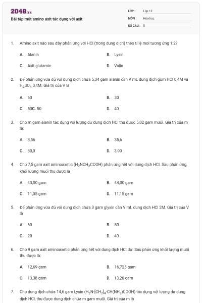 Bài tập một amino axit tác dụng với axit