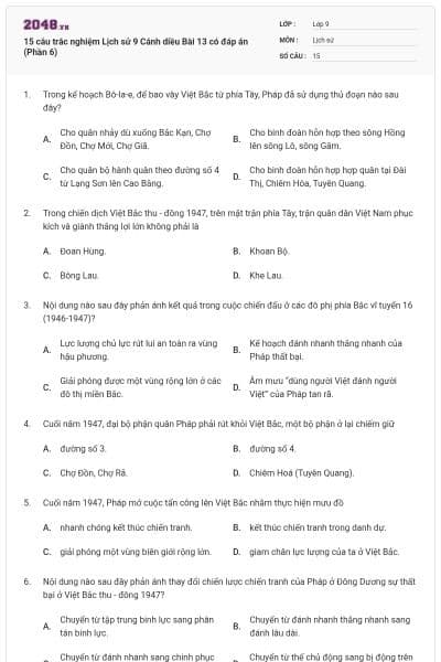 15 câu trắc nghiệm Lịch sử 9 Cánh diều Bài 13 có đáp án (Phần 6)