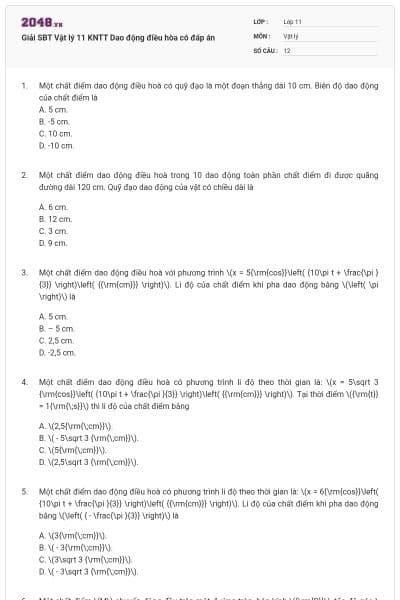 Giải SBT Vật lý 11 KNTT Dao động điều hòa có đáp án