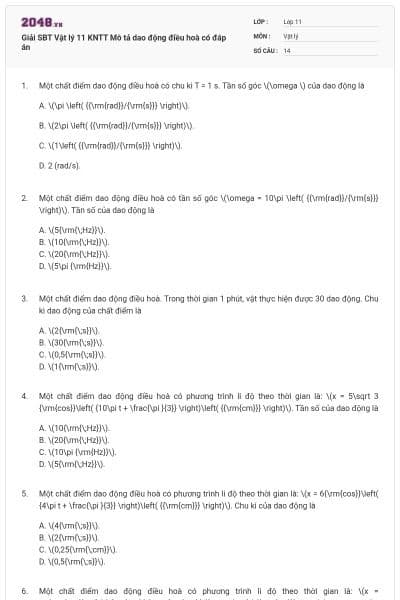Giải SBT Vật lý 11 KNTT Mô tả dao động điều hoà có đáp án