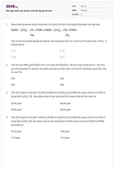 Bài tập muối của amino axit tác dụng với axit