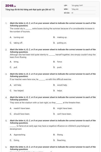 Tổng hợp đề thi thử tiếng anh thpt quốc gia (Đề số 11)