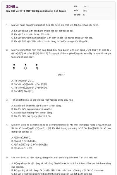 Giải SBT Vật lý 11 KNTT Bài tập cuối chương 1 có đáp án