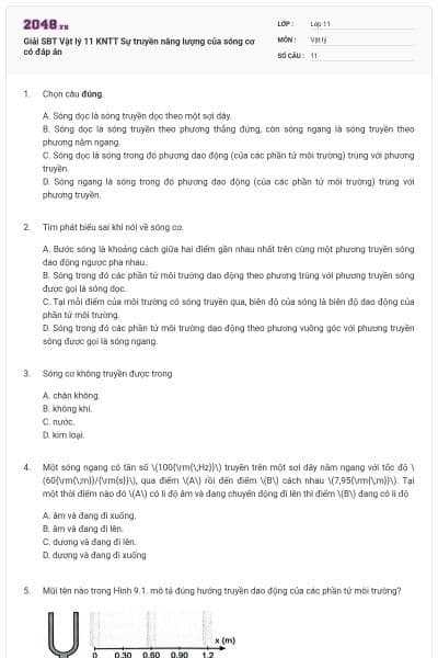 Giải SBT Vật lý 11 KNTT Sự truyền năng lượng của sóng cơ có đáp án