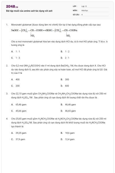 Bài tập muối của amino axit tác dụng với axit