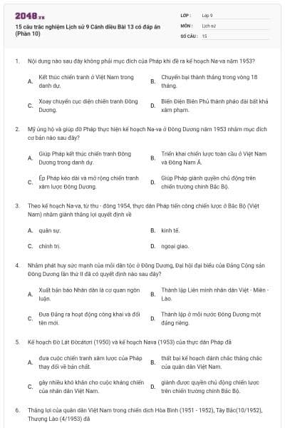 15 câu trắc nghiệm Lịch sử 9 Cánh diều Bài 13 có đáp án (Phần 10)