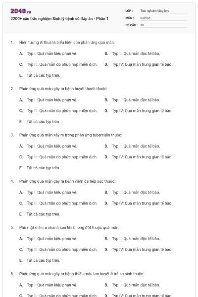 2200+ câu trắc nghiệm Sinh lý bệnh có đáp án - Phần 1